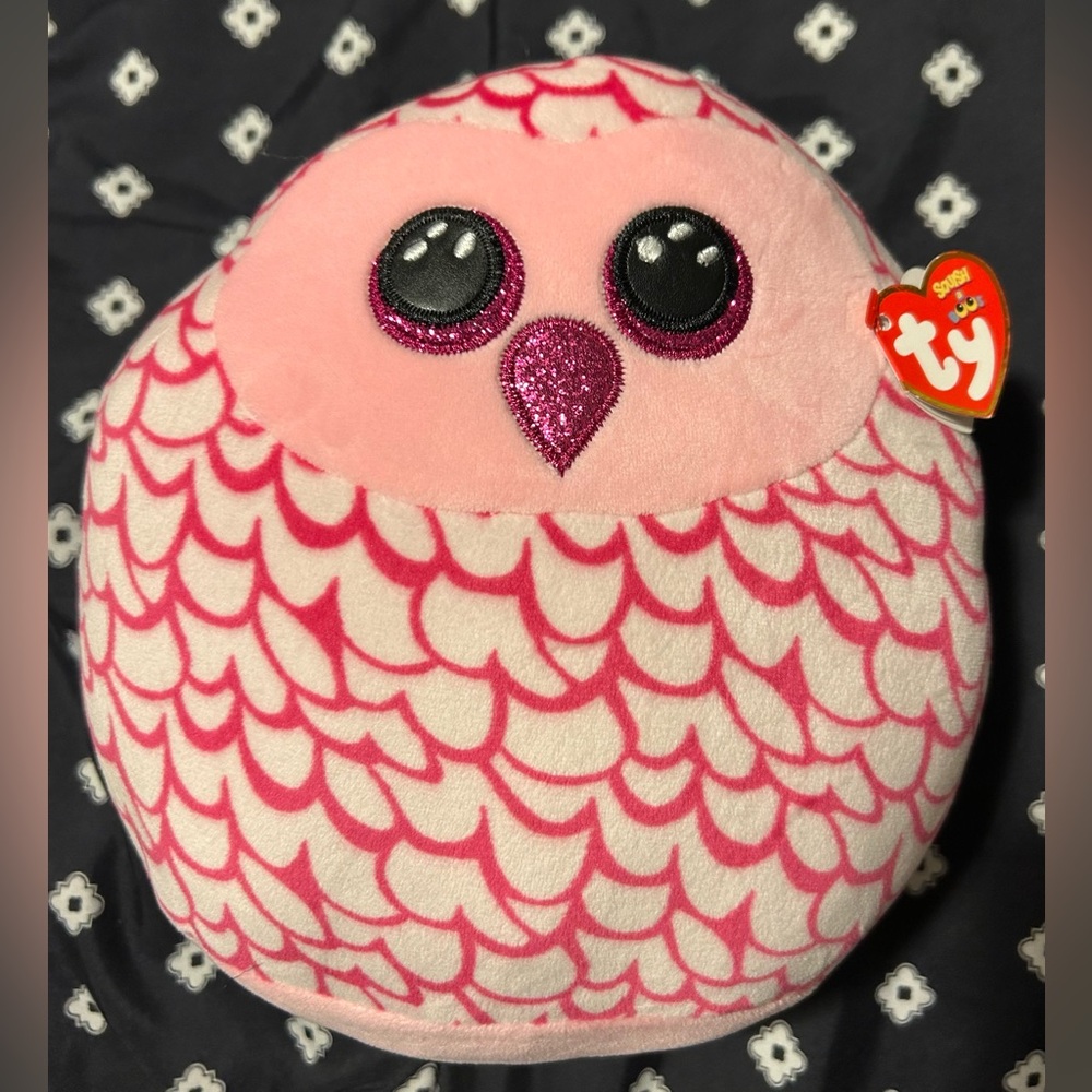 NET-Ty 8 inch Pink and White Owl Plush Toy